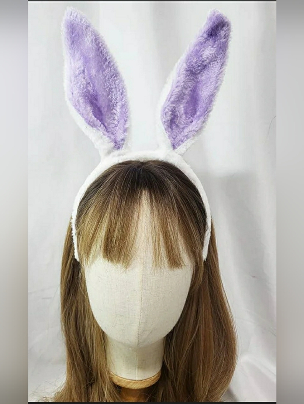 Plush Bunny Ear Headband in White and Lavender For Cosplay Party